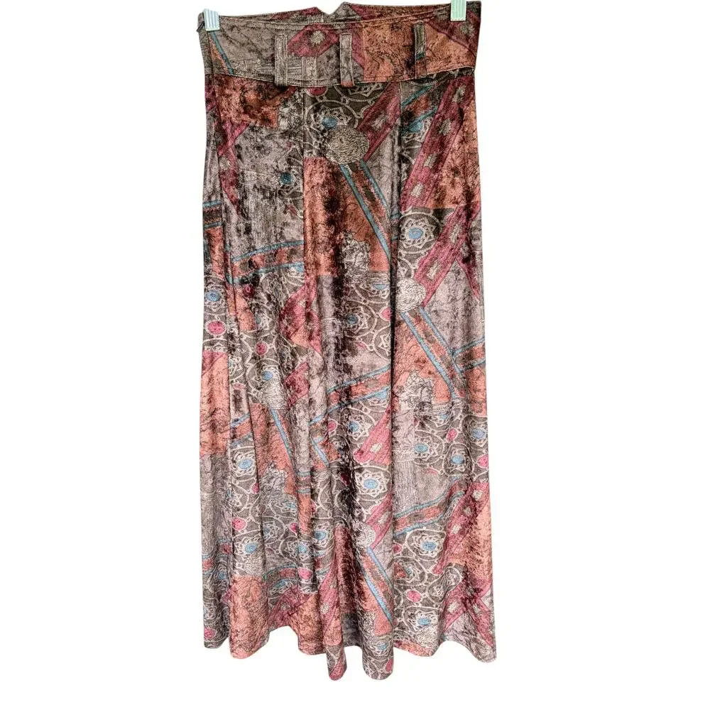 Vintage Kavon Crushed Velvet Midi Skirt Dark Academia Bohemian Small
